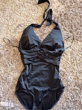 SPANX Black Halter One-Piece Swimsuit with Twisted Front